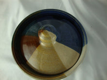 Load image into Gallery viewer, 1995 Frogtown Pottery Blue Tan Salt Honey Jar with Lid with Cutout
