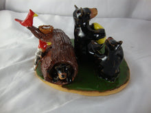 Load image into Gallery viewer, Lynn Bailey Folk Art Potter Two Bears with Baby in Tree Stump End with Cardinals with Nest Figure
