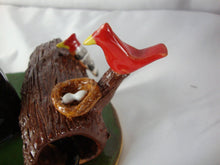 Load image into Gallery viewer, Lynn Bailey Folk Art Potter Two Bears with Baby in Tree Stump End with Cardinals with Nest Figure
