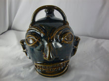 Load image into Gallery viewer, Marvin Bailey Folk Art Pottery Blue Green Top Handle Back Spout 7 Inch Ugly Face Jug
