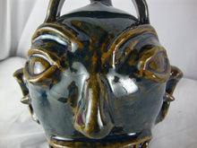 Load image into Gallery viewer, Marvin Bailey Folk Art Pottery Blue Green Top Handle Back Spout 7 Inch Ugly Face Jug
