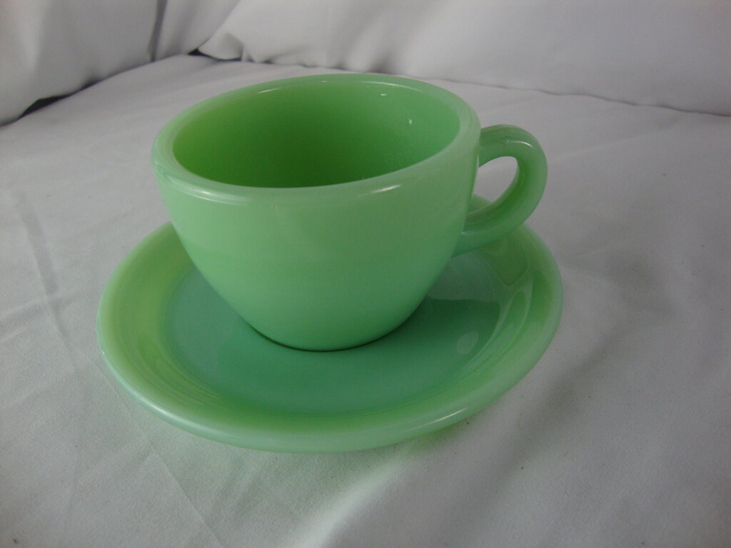 Vintage Fire King Jadeite G299/G295 Restaurant Teacup and Saucer Set