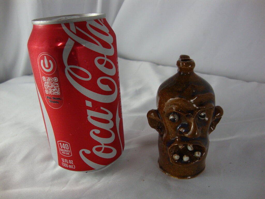 Marvin Bailey Folk Art Pottery Mini Brown Blue 5 Tooth Ugly Jug 3.5 Inch