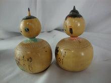 Load image into Gallery viewer, Vintage Japan Kokeshi Wood Bobble Head Dolls Set of 2
