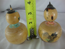Load image into Gallery viewer, Vintage Japan Kokeshi Wood Bobble Head Dolls Set of 2
