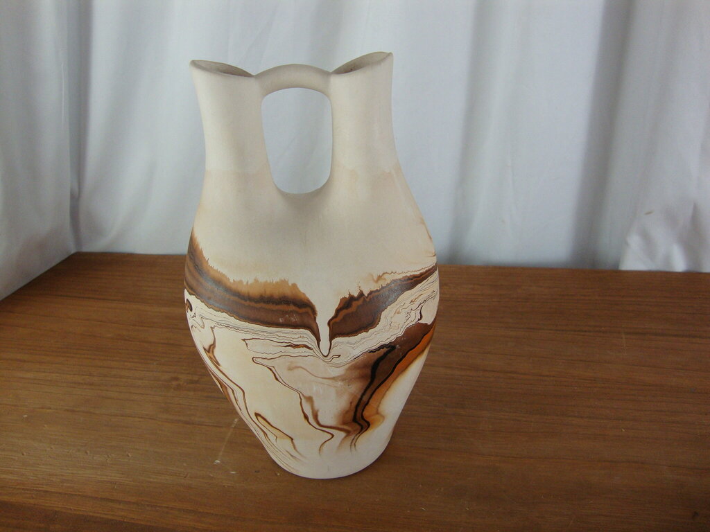 Vintage Nemadji Pottery Double Spout Cream/Brown Wedding Vase