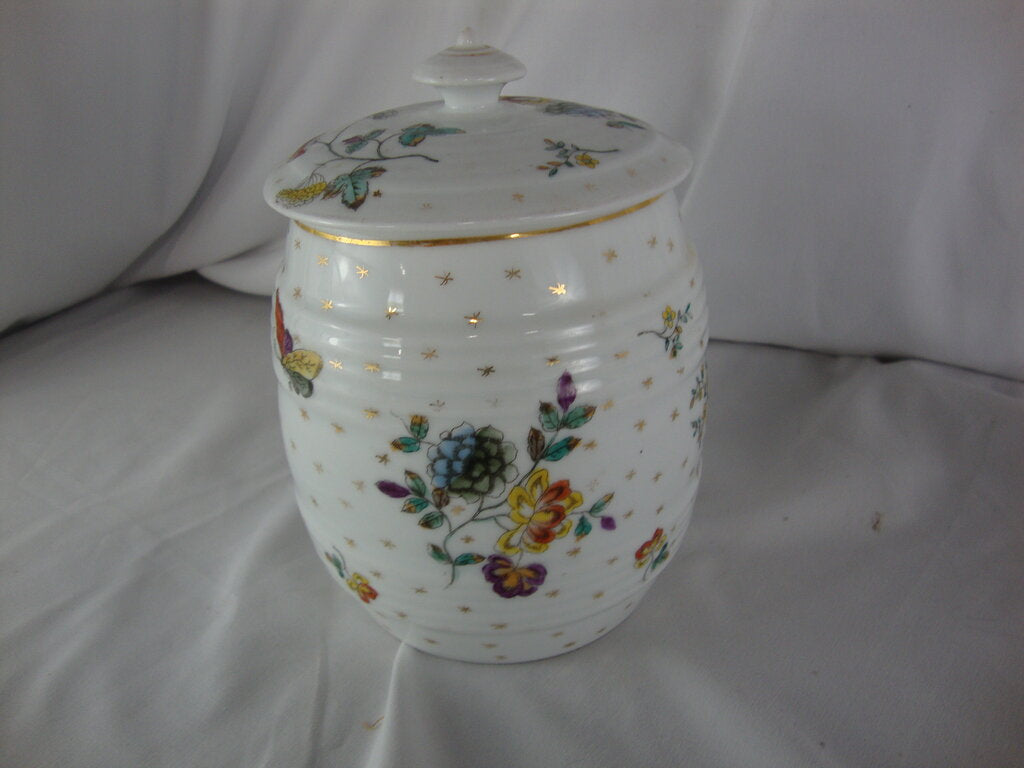 Vintage Floral Butterfly Barrel Style Biscuit Cookie Jar with Lid