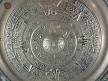 Load image into Gallery viewer, Vintage Alpaca Mexico Mayan Aztec Calendar Wall Plate with Abalone Shell Edge Trim
