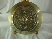 Load image into Gallery viewer, Vintage Alpaca Mexico Mayan Aztec Calendar Wall Plate with Abalone Shell Edge Trim
