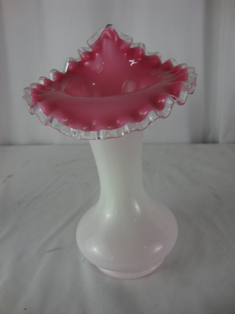 Vintage Fenton Jack in the Pulpit Pink Peach Crest White Flower Vase