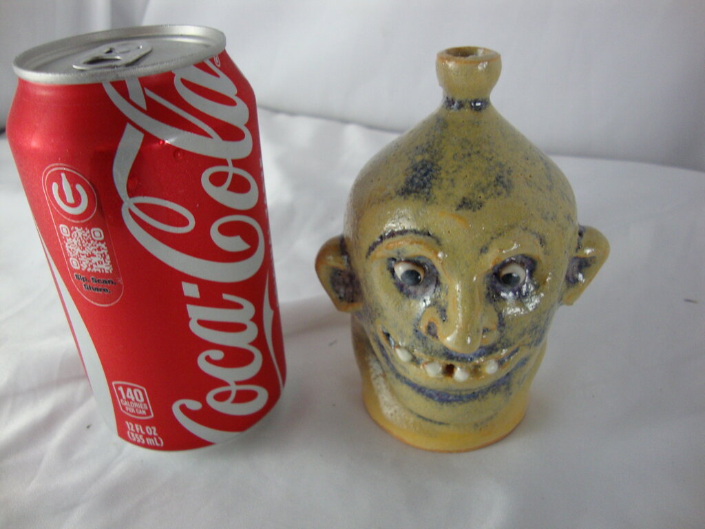 Marvin Bailey Folk Art Pottery Mini Cream Blue 4 Tooth Ugly Jug 4 1/2