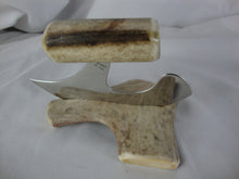 Load image into Gallery viewer, Alaska Legend Ulu Utility Knife Cutting Tool with Antler Cream/Gray Handle with Large Cream Irregular Base
