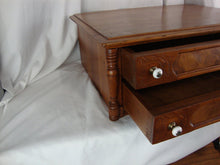 Load image into Gallery viewer, Antique Spool Cabinet 2 Drawer Burl Veneer &amp; Carved Floral Drawers
