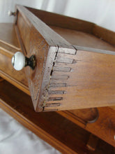 Load image into Gallery viewer, Antique Spool Cabinet 2 Drawer Burl Veneer &amp; Carved Floral Drawers
