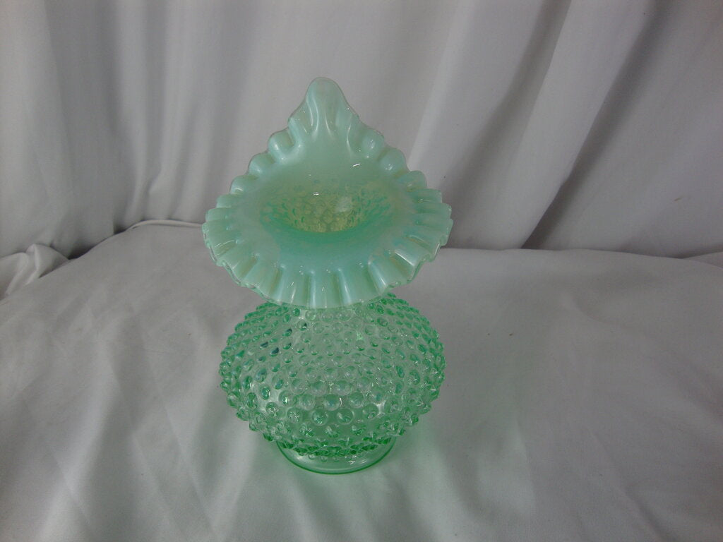 Vintage Fenton Historic Collection Willow Green Hobnail Glass Jack Pulpit Vase