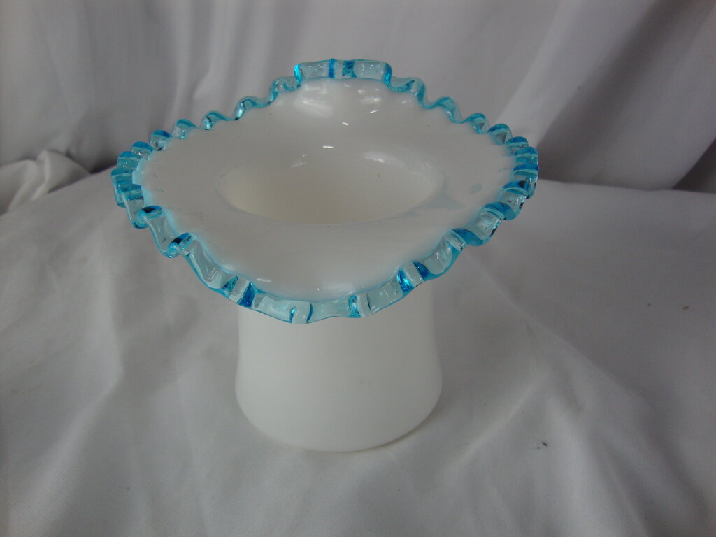 Vintage Fenton Aqua Crest Glass Top Hat Vase