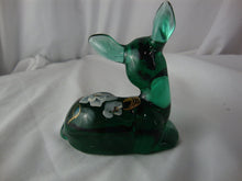 Load image into Gallery viewer, 1997 Fenton Handpainted Spruce Green Glass Laying Down Fawn Deer Figurine
