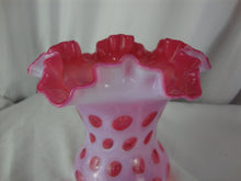 Load image into Gallery viewer, Vintage Fenton Art Glass Cranberry Coin Dot Ruffled Crimped Vase
