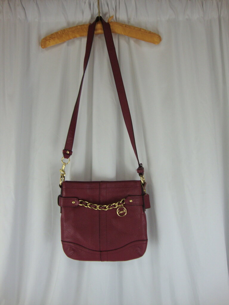 2012 Coach Burgundy Leather Shoulder Chain Detail Purse