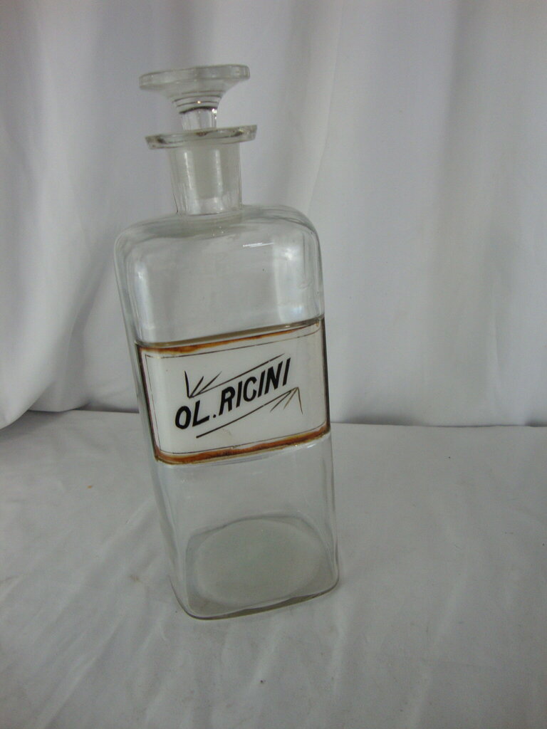 Antique Apothecary WT Co OL. Ricini Large Bottle with Glass Stopper