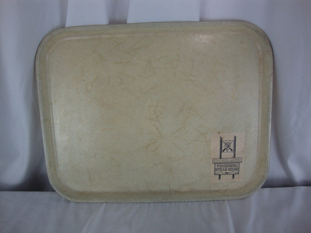 Vintage Ponderosa Steak House Fiberglass Cream/Gold Food Serving Tray