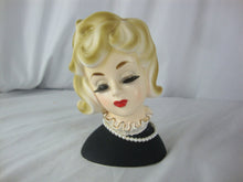 Load image into Gallery viewer, Vintage 1964 Inarco Japan E-2006 Blonde Hair Black Sweater Pearls Head Vase
