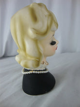 Load image into Gallery viewer, Vintage 1964 Inarco Japan E-2006 Blonde Hair Black Sweater Pearls Head Vase
