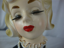 Load image into Gallery viewer, Vintage 1964 Inarco Japan E-2006 Blonde Hair Black Sweater Pearls Head Vase
