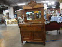 Load image into Gallery viewer, Antique Tiger Oak Victorian Sideboard Server with Mirror Hutch Top
