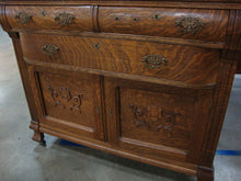 Load image into Gallery viewer, Antique Tiger Oak Victorian Sideboard Server with Mirror Hutch Top

