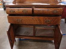 Load image into Gallery viewer, Antique Tiger Oak Victorian Sideboard Server with Mirror Hutch Top
