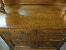Load image into Gallery viewer, Antique Tiger Oak Victorian Sideboard Server with Mirror Hutch Top
