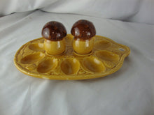Load image into Gallery viewer, Vintage Ceramic 10 Slot Deviled Egg Tray with Yellow/Brown Mushroom Salt/Pepper Shaker Table Set
