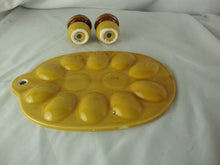 Load image into Gallery viewer, Vintage Ceramic 10 Slot Deviled Egg Tray with Yellow/Brown Mushroom Salt/Pepper Shaker Table Set
