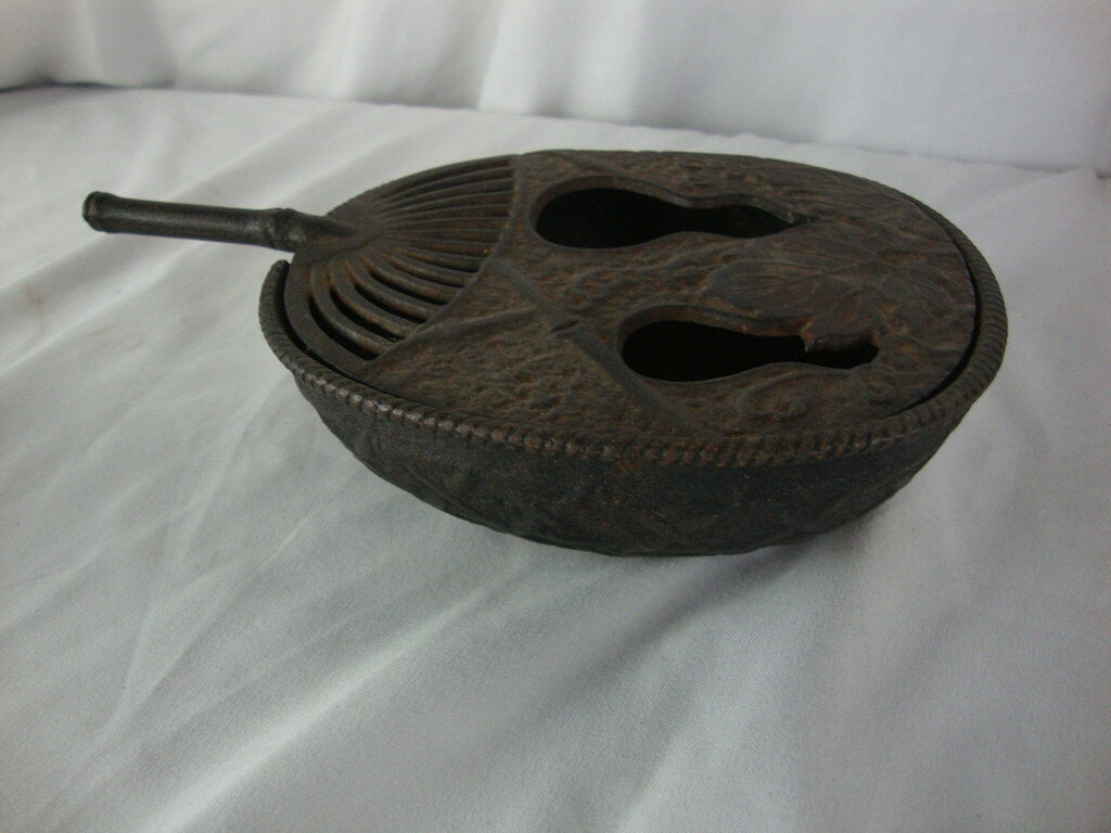 Vintage Cast Iron Small Bed Warmer Incense Burner Oriental Fan Shape