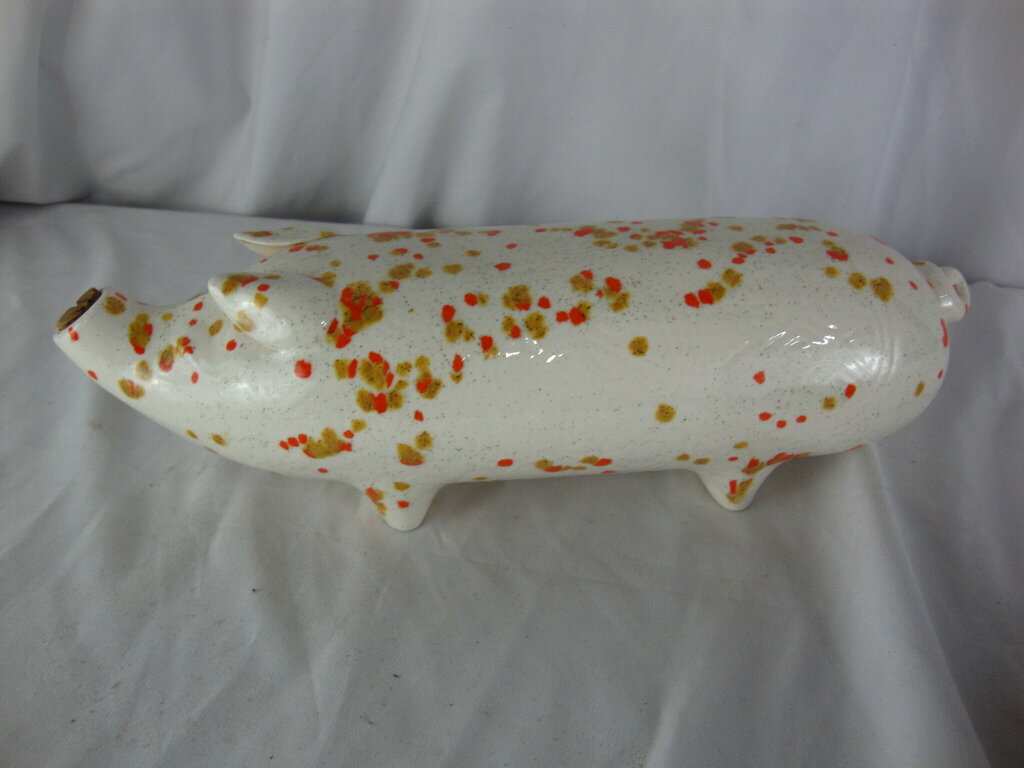 MCM Retro Cream/Orange/Gold Speckled Ceramic Pig with Cork Snout