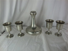 Load image into Gallery viewer, Vintage Jostens Pewter Wine Decanter and Four Goblets Glasses Bar Set

