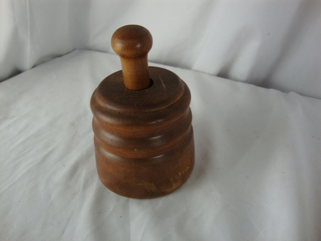 Antique Solid Wood Butter Mold Carved Leaf Outline Imprint Press