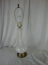 Load image into Gallery viewer, Vintage Murano Style Clear White Art Glass Lamp with Brass Cutout Base and Brass Harp NO SHADE
