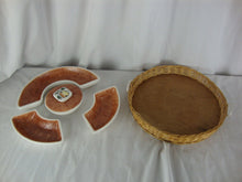 Load image into Gallery viewer, Vintage Ucagco Japan Ceramic Appetizer Dish Dip Set with Woven Basket Server
