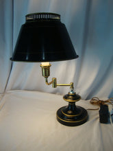 Load image into Gallery viewer, Vintage Black Gold Trim Metal Toleware Extending Arm Electric Table Lamp
