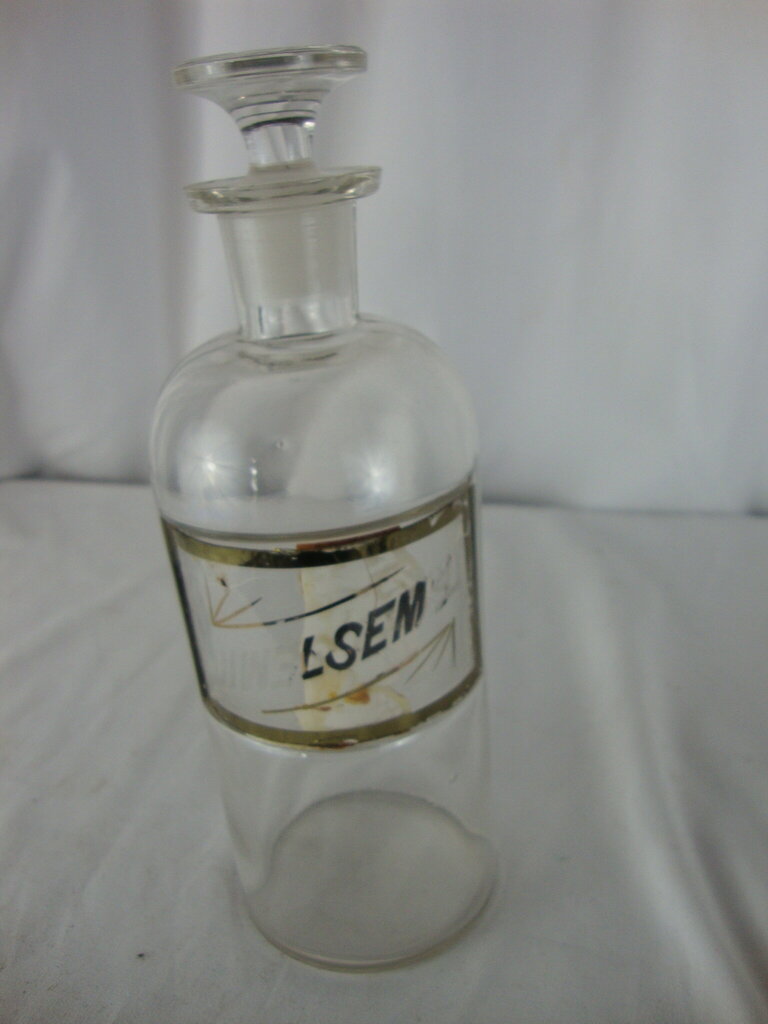 Paktil Label Antique Apothecary Partial Label (LSEM) Small Bottle with Glass Stoppe ...