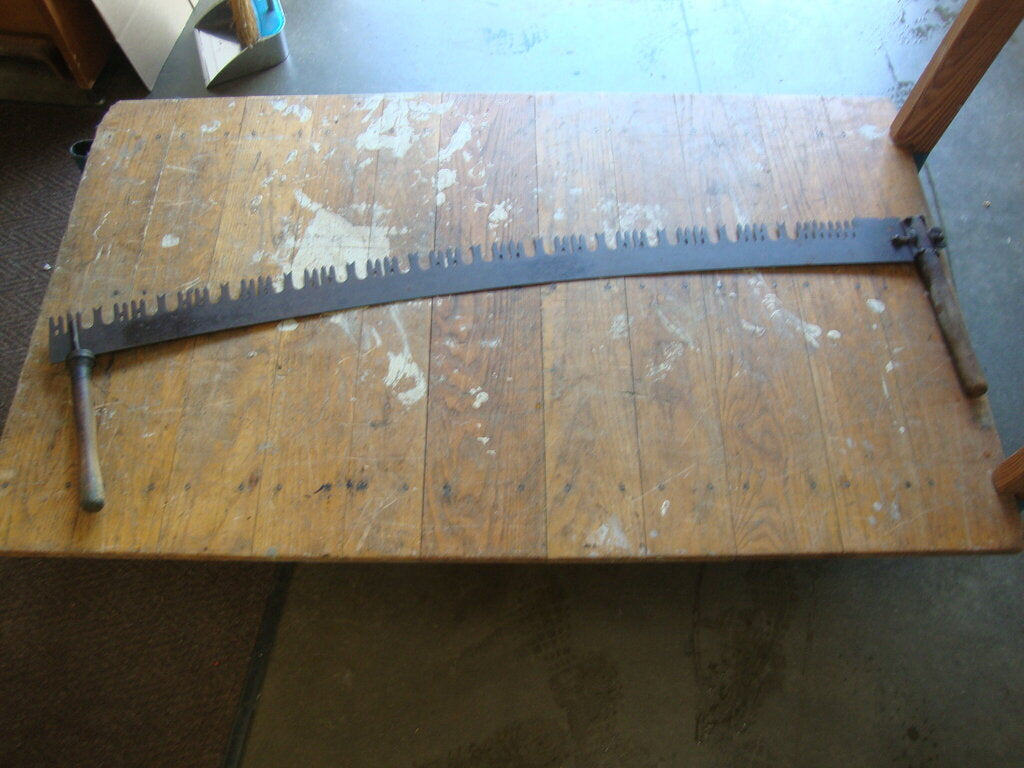 Antique Two Person Metal Wood Handle Crosscut Lumber Saw