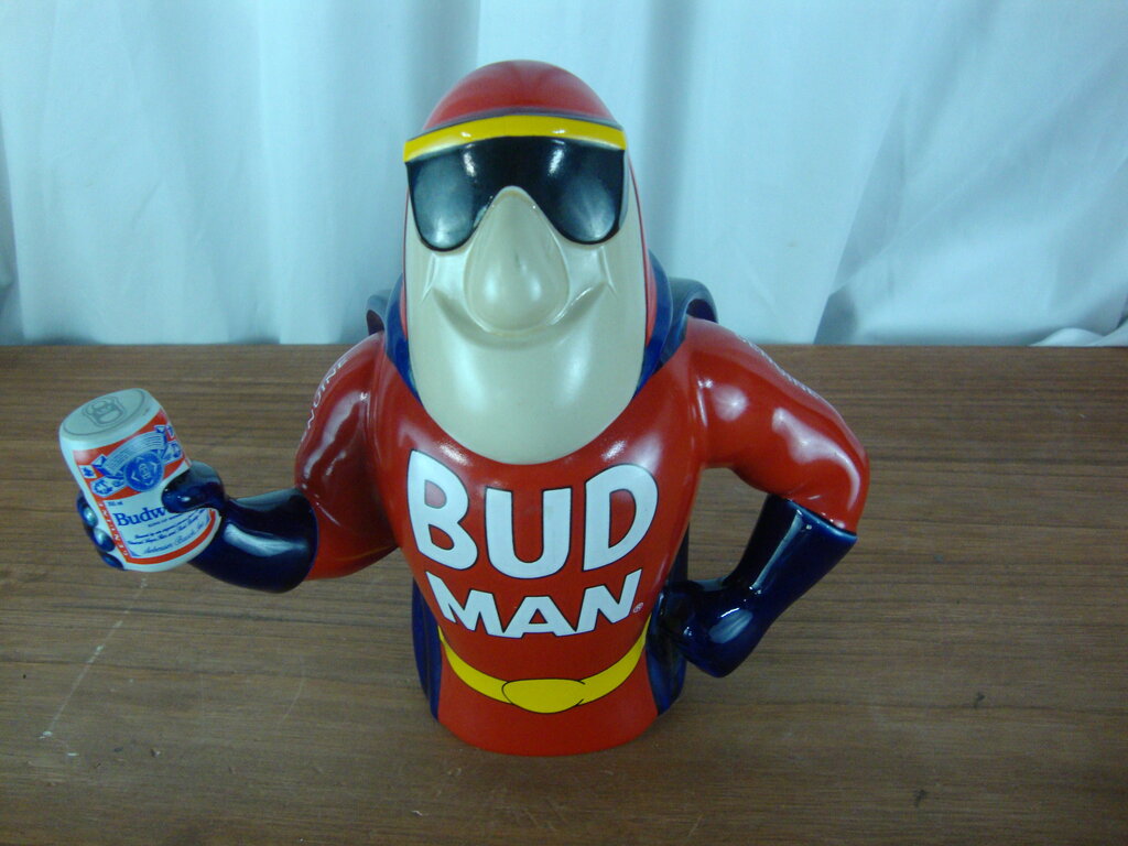1993 BudMan Budweiser Ceramic Beer Stein with Flip Lid