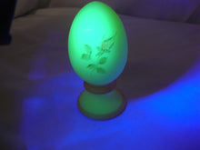 Load image into Gallery viewer, Vintage Fenton Uranium Burmese Painted Rose Floral Egg on Stand
