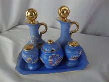 Load image into Gallery viewer, Vintage Hinde Japan Moriage Blue/Gold 6 Piece Condiment Table Set
