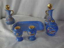 Load image into Gallery viewer, Vintage Hinde Japan Moriage Blue/Gold 6 Piece Condiment Table Set

