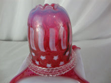 Load image into Gallery viewer, Vintage Fenton Cranberry Stars Stripes Hobnail Base 3 Piece Fairy Lamp Set
