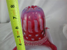 Load image into Gallery viewer, Vintage Fenton Cranberry Stars Stripes Hobnail Base 3 Piece Fairy Lamp Set
