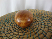 Load image into Gallery viewer, Vintage Coiled Sweetgrass Tan Blue Thread Trim Basket with Lid
